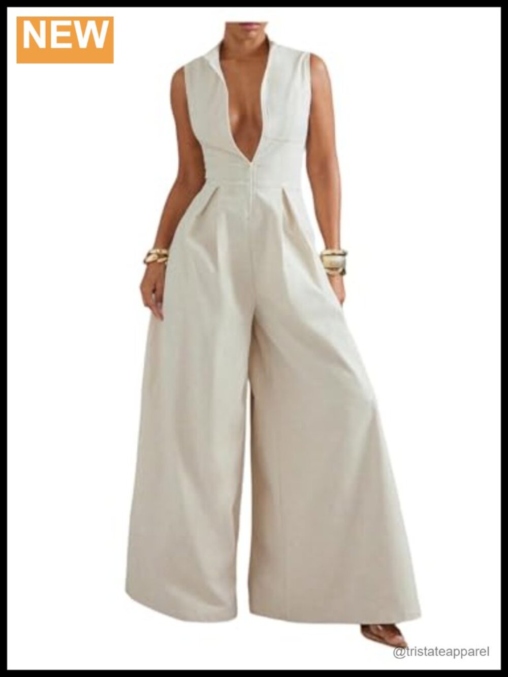 Sleeveless Zip Up Wide Leg Jumpsuit Mock Neck Formal One Piece